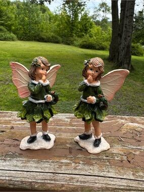 Pair of 4"  Winter Holly Christmas Fairy Figurines